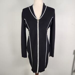 EUC Anne Klein Black White Zip Front Mini Bodycon Sweater Dress Size M #675